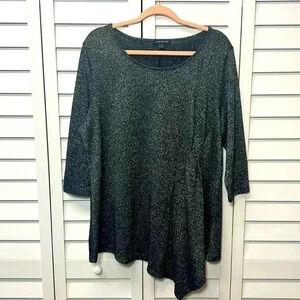 Lane Bryant Pullover Stretch Metallic Asymmetrical 3/4 Sleeve Top Size 18/20